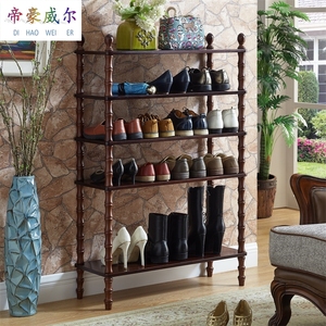 。美式实木多层鞋架室内好看欧式简易鞋柜置物架收纳防尘家用架客