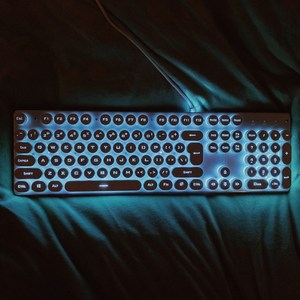 赛博朋克极地冰蓝圆键电脑笔记本usb外接键盘机械静音呼吸灯薄膜