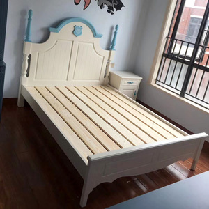 全实木欧式儿童床男孩组合套房家具公主床蓝色单双人床1.5米1.8米