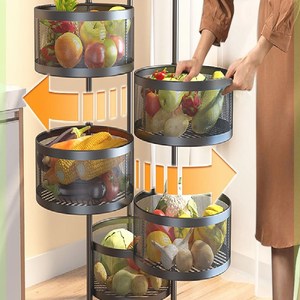 厨房放菜蓝子架圆形旋转置地水果蔬菜置物架子可移动卧室厨房客厅