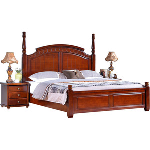 急速发货全实木床金丝檀木美式床1.8米双人床欧式床白色开放漆高