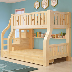 上下床双两床全实木子母床多功能双人上低床层层高下铺木床儿童床