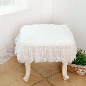 白色玫瑰重工蕾丝水晶绒床头柜罩小椅H子垫板凳套凳子垫小桌布防