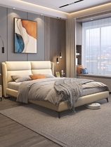 Chivas leather bed light luxury leather bed modern simple high-end master bedroom Nordic small apartment minimalist high box double