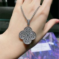 Large full diamond four-leaf clover sweater chain long female clover Korean necklace winter necklace female Valentines Day gift