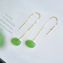 Natural Xinjiang and Tian Beyu Ruyi Ear Line 18k Gold Inlaid Ice Bottom Apple Green Ear Hook Earrings Earrings Earrings Earrings