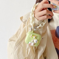 Milk green funny crooked head cute duck suitable for Airpods pro protective case 3 generation 2 generation Apple earphone set soft