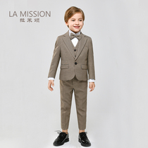 Classic English Curry Chitte boy suit birthday party dress host show catwalk children suit