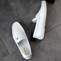 White Bean shoe Mens Korean version Lazy Person Driving Mens Shoes 2022 New Spring Breathable White Shoes Men Casual Leather Shoes