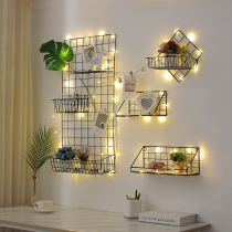 ins grid photo wall decoration frame hemp rope clip photo frame hanging wall combination creative photo wall iron shelf