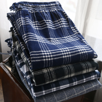 Sleeping Pants Mens Winter Pure Cotton Mill Wool Men Loose All-cotton Home Pants Plaid Big Code Spring Autumn High Waist Home Long Pants