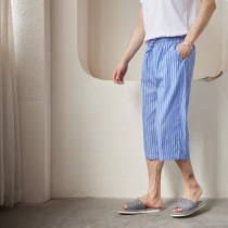 Summer Seven Pants Sleeping Pants Man Thin PURE COTTON LOOSE HOME SHORTS CASUAL AIR CONDITIONING PANTS HIGH WAISTED HOME PANTS OVER KNEE