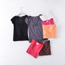 Modal T-shirt v collar lace lace short sleeves leggings Thin summer slim home pajama tops can be worn outside