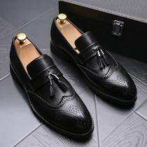 Summer hair stylist shoes mens happy shoes English style small leather shoes mens breathable lazy shoes a pedal tassel mens shoes