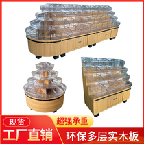 Supermarket wooden four-layer bulk snack cabinet Bulk snack food candy biscuit dry goods shelf round display cabinet