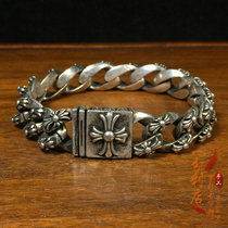 Indian handmade old silver Nepal vintage hollow pattern Tibetan silver hand string Mens domineering fashion transfer silver bracelet