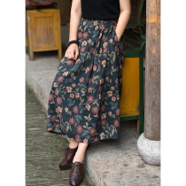 Forget the city C343 flower fall autumn garden 2021 autumn new literary flower all linen print skirt