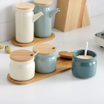 Nordic minimalist ceramic household kitchen seasoning jar vinegar oil bottle combination set salt jar seasoning jar seasoning jar condiment box
