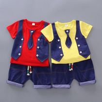 0 Summer 1 Boys Birthday Dress Set 2 Baby British Vest 3 Infant Short Sleeve Small Suit 4 Tide