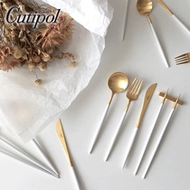 Portugal imported Cutipol GOA white gold stainless steel tableware 24K gold plated knife fork and spoon chopsticks coffee spoon