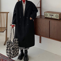 2021 autumn and winter New long knee large size woolen coat black loose slim cotton thickened woolen coat
