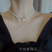 Korean advanced design sense Lily and Valley rice pearl necklace female choker temperament 2021 New ins Wind