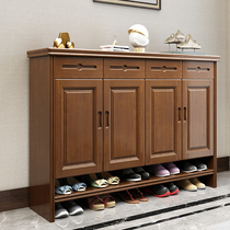 Solid wood shoe cabinet Household door living room large capacity three or four doors small apartment type storage aisle into the outdoor entrance cabinet