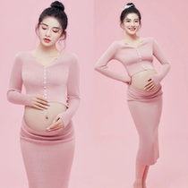 Photo studio maternity photo clothing light pink knitted photography photo art photo dress maternity theme clothing small fresh