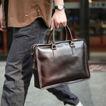 Small CrowdDay Bull Leather Superior Sense Briefcase Commuter Mens Handbag Genuine Leather Official Documents Bag Computer Mens Bag