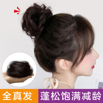 Gball head plate hair artifact flower head wig hair circle female real hair natural fluffy curly hair lazy wig bag half hair accessories