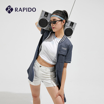  RAPIDO womens dress SPRING and summer FUBU fashion sports baseball collar short-sleeved imitation denim dress