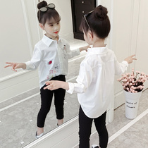 Girl White Embroidered Shirt Foreign Air 2022 Spring Autumn Loose Thin blouse Girl Long Sleeve Pure Cotton Lining