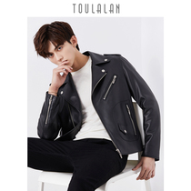 2021 new Haining leather leather mens motorcycle sheepskin jacket Korean version of autumn and winter soft leather jacket mens motorcycle suit