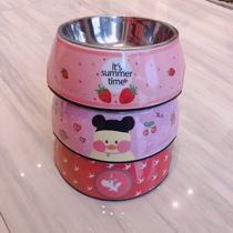 Cute Pet Food Basin Strawberry Two-in-one Bowl Stainless Steel Menette Cat Bowl dog Bowl Anti-catwalk Cat Bowl