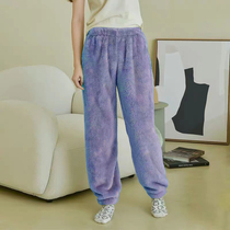Coral Suede Sleeping Pants Lady Autumn Winter Flange Suede Long Pants Sloppy Mansion Pants Plus Suede Thickened Warm Home Pants Wear