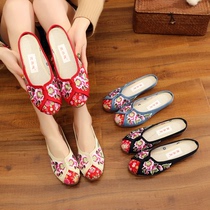 Ethnic style retro fashion canvas slippers old Beijing embroidery embroidery fabric womens single shoes Baotou wear half slippers
