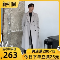 Spring and autumn mens windbreaker English style long design sense Japanese Korean trend mens gray coat coat coat