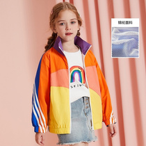 Girls  foreign style coat 2021 autumn color top middle and large childrens splicing sportswear Baby fashion childrens clothing trend