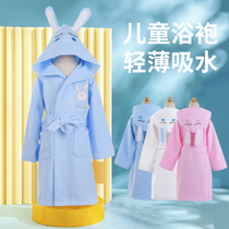 Childrens bathrobe boy female cotton waffle spring and summer swimming bath water absorption quick-drying breathable Bathing Bathing Bathing dressing gown