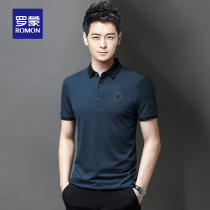 Romon summer new short-sleeved polo shirt mens fashion slim Joker T-shirt Ice Silk breathable non-iron shirt