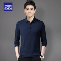 Romon men polo shirt New slim handsome lapel long sleeve top casual fashion non-iron silk T-shirt