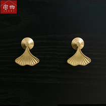 Ginkgo Leaf Brass Pendant Pull Handle Style Nordic Pure Brass Golden Single Hole Furniture Bucket Chest Drawer Small Handle