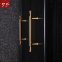 Pure brass cabinet door New Chinese wardrobe door cabinet drawer Nordic long handle gold light luxury brass handle