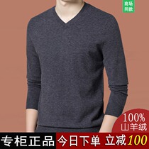 Erdos cashmere sweater mens V-NECK thin base shirt autumn and winter middle-aged sweater V-neck cardigan