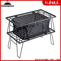 Coman outdoor simple folding picnic table multi-layer iron storage rack with storage bag bamboo wood aluminum plate car