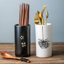 Japanese ceramic chopstick tube Household kitchen chopstick basket Chopstick cage Round drain chopstick spoon storage shelf