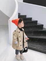 Boys windbreaker 2021 autumn new Korean version of the long windbreaker childrens foreign style large lapel medium long jacket