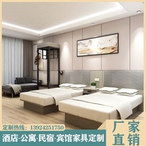 Modern hotel bed frame Hotel bed Apartment room furniture Hotel bed standard room Full set of single double bed manufacturers custom