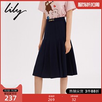 LILY2021 autumn new womens temperament horseshoe buckle high waist A thin pleated skirt commuter suit skirt