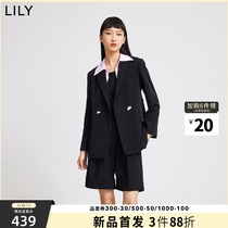 LILY2022 spring new womens design sense metal buckle black slim loose commuter small blazer
